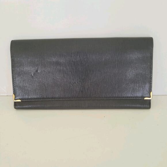 Nina Ricci Envelope Card Bill Holder Black Wallet Long Leather Vintage Italian - Picture 1 of 11